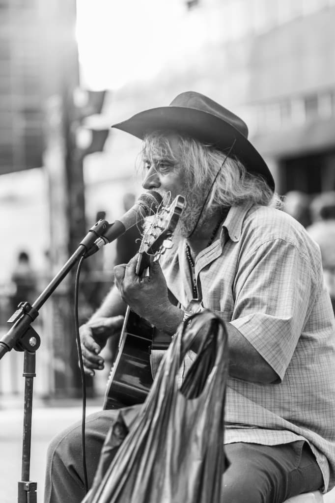 Independent musician performing with a guitar